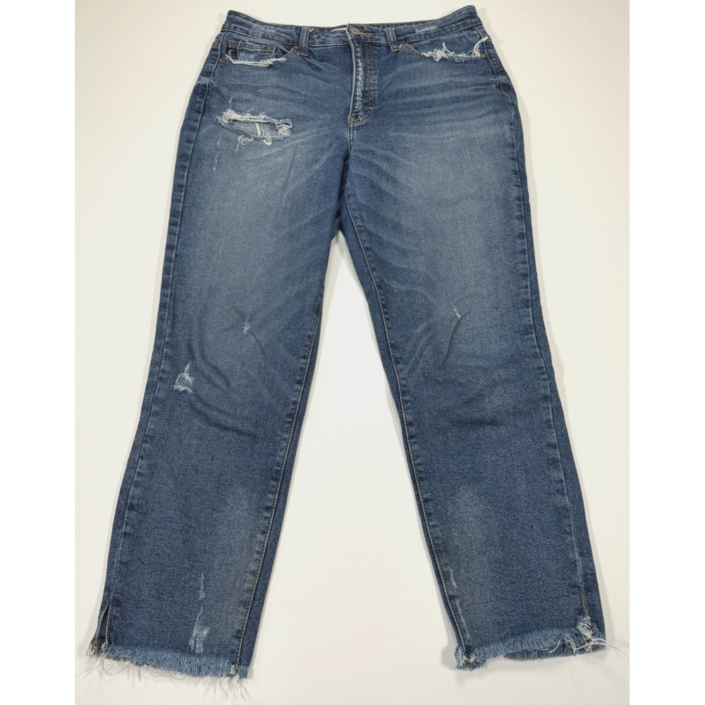 KanCan Hayward Women's 9/28 High Rise Boyfriend Jeans Raw Hem Side Slit
